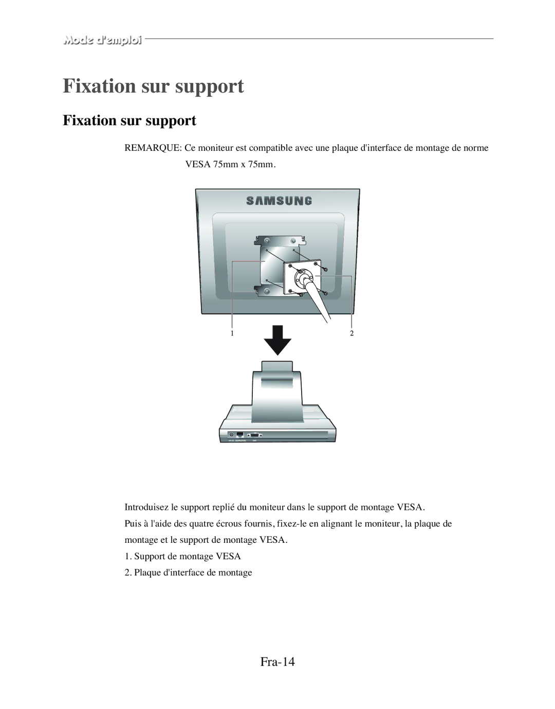 Samsung SMT-170MP manual Fixation sur support, Fra-14 