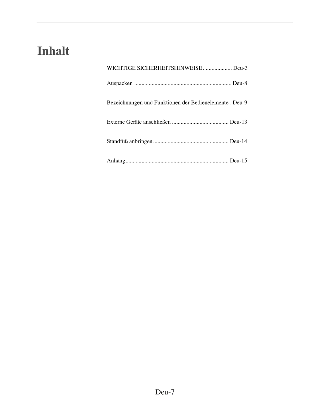 Samsung SMT-170MP manual Inhalt, Deu-7 