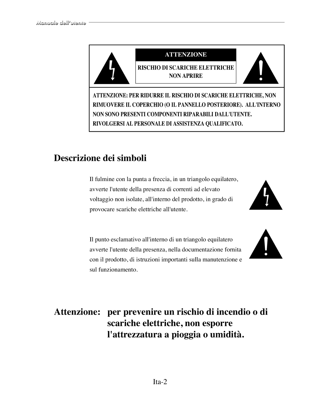 Samsung SMT-170MP manual Ita-2, Attenzione 