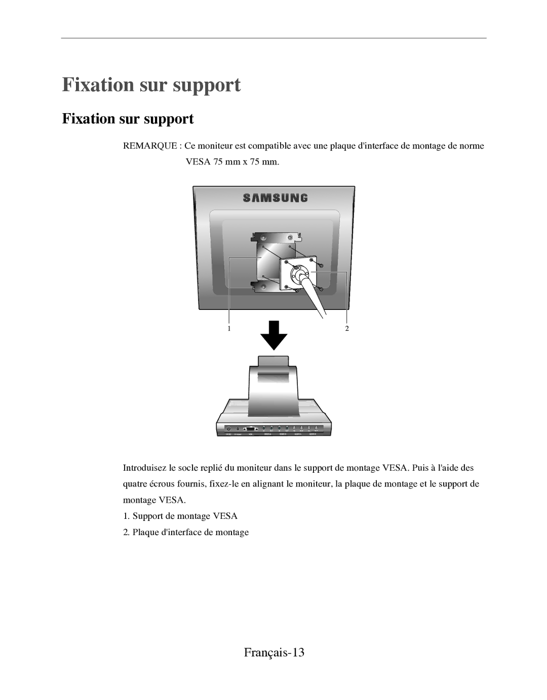 Samsung SMT-170P manual Fixation sur support, Français-13 