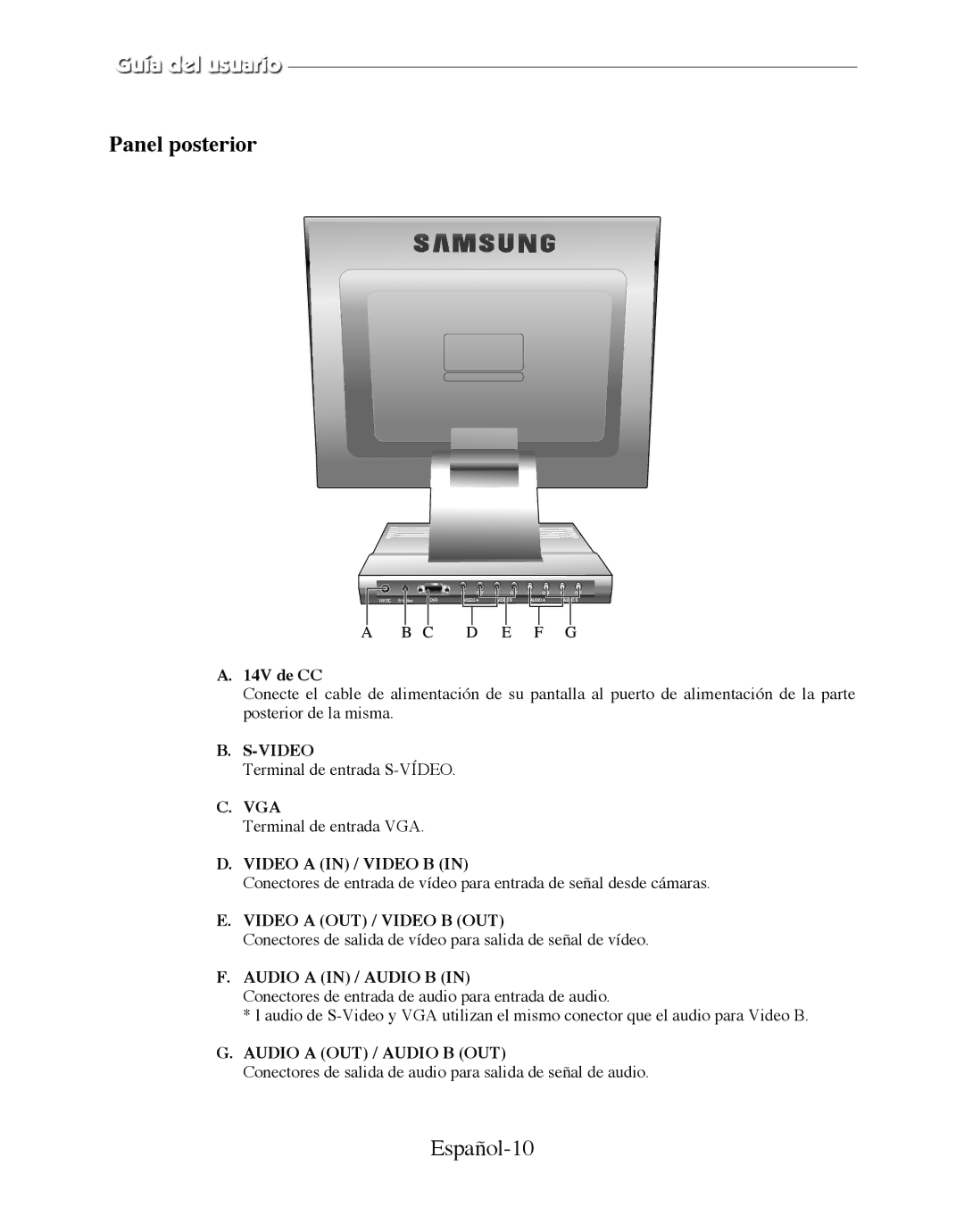 Samsung SMT-170P manual Panel posterior, Español-10 