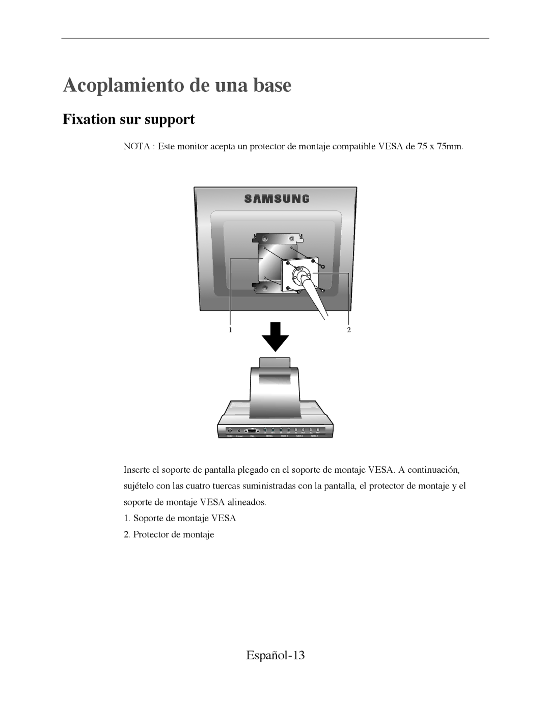 Samsung SMT-170P manual Acoplamiento de una base, Español-13 