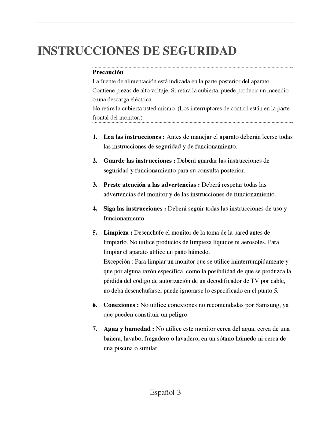 Samsung SMT-170P manual Instrucciones DE Seguridad, Español-3 