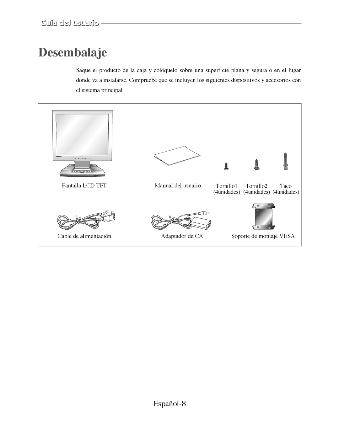 Samsung SMT-170P manual Desembalaje, Español-8 