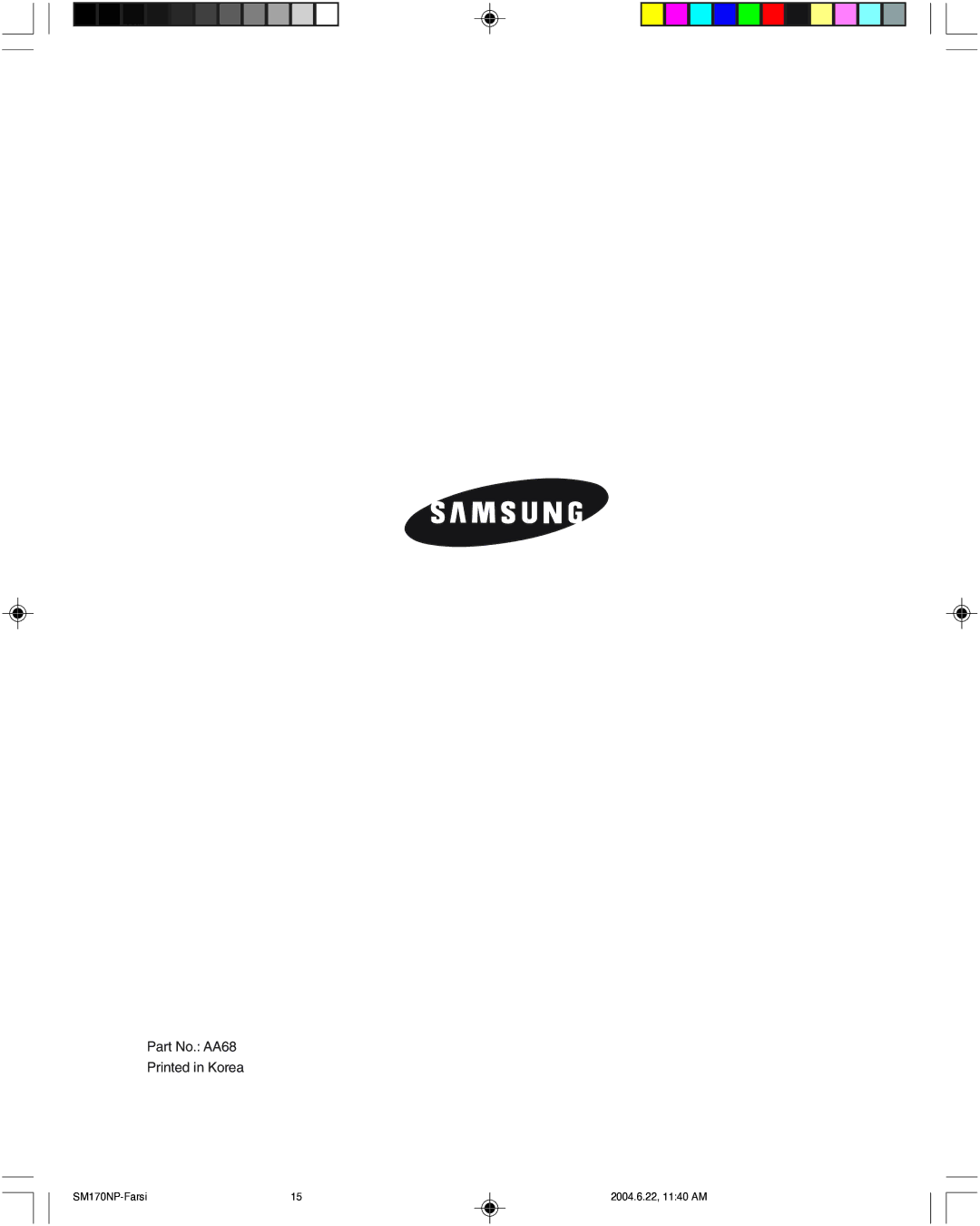 Samsung SMT-170P manual Part No. AA68 