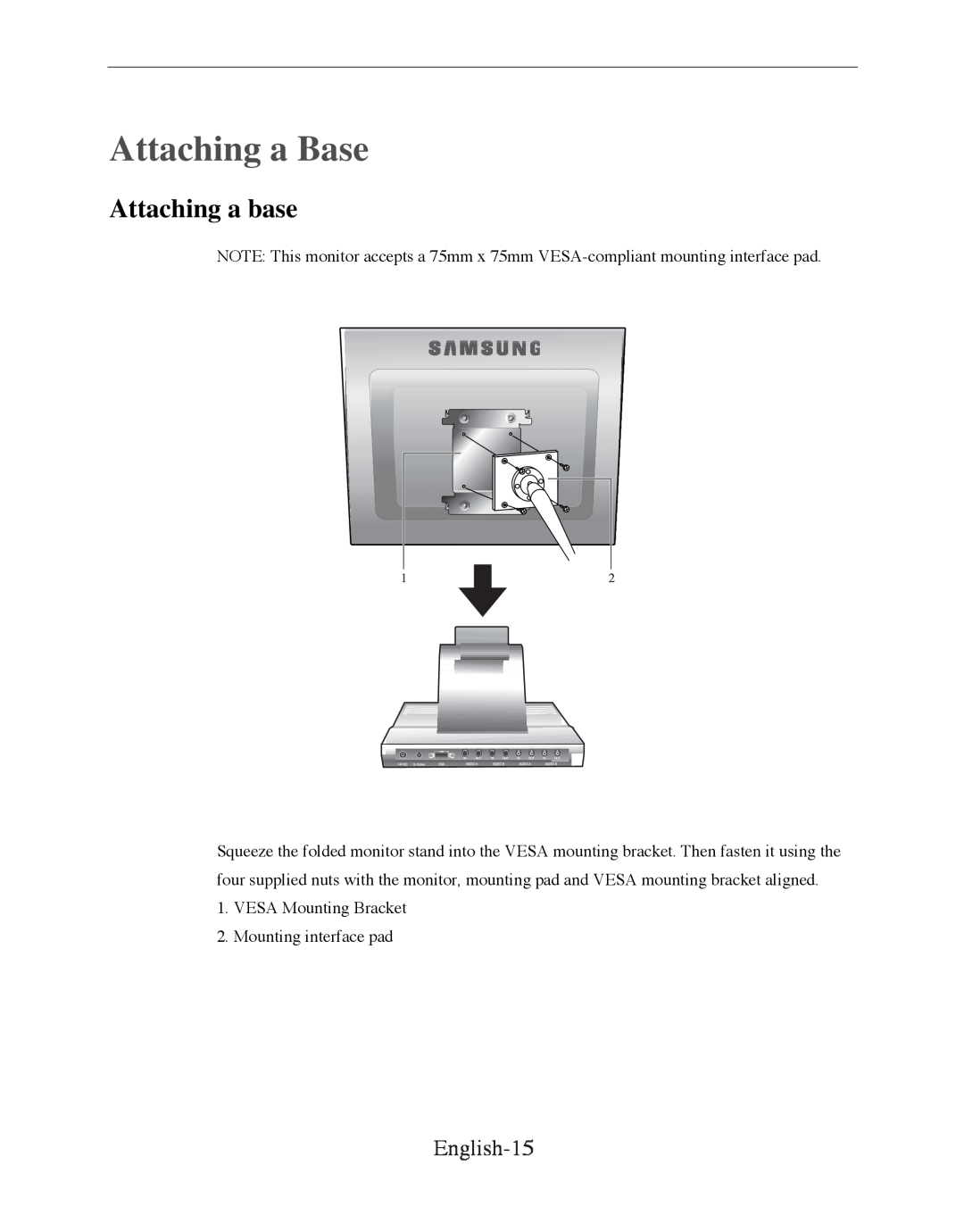 Samsung SMT-170P manual Attaching a Base, Attaching a base, English-15 