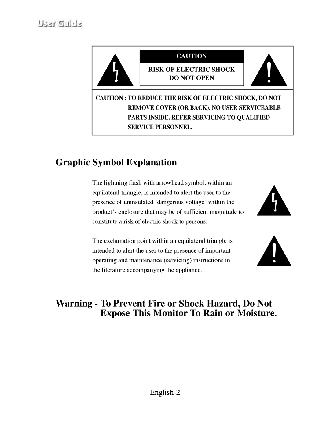 Samsung SMT-170P manual English-2, Graphic Symbol Explanation, Risk Of Electric Shock Do Not Open 