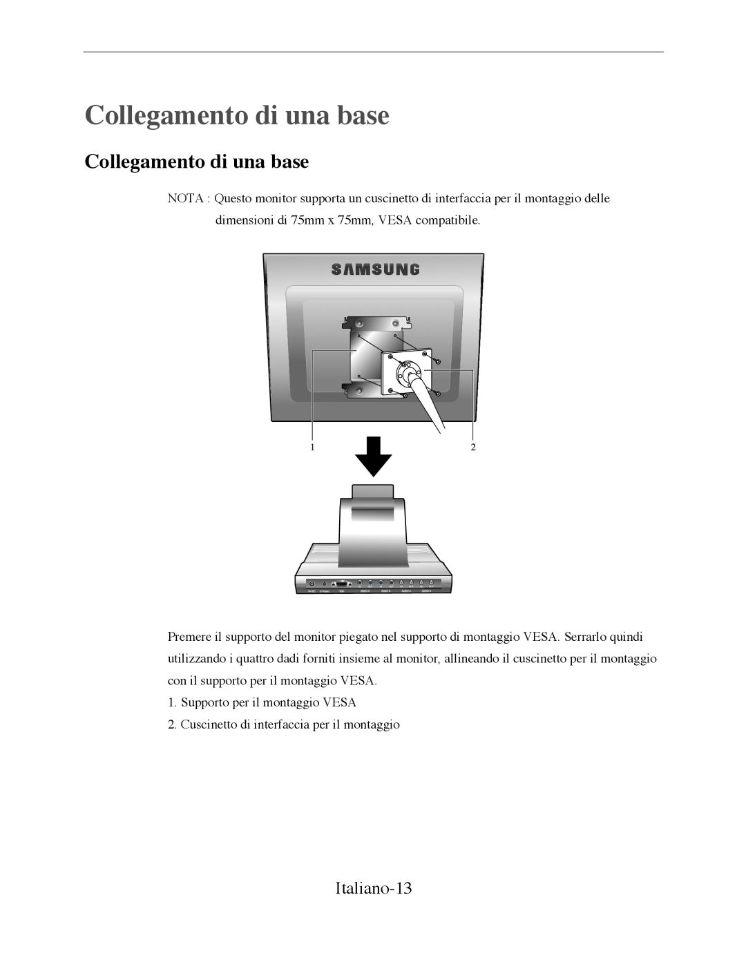 Samsung SMT-170P manual Collegamento di una base, Italiano-13 