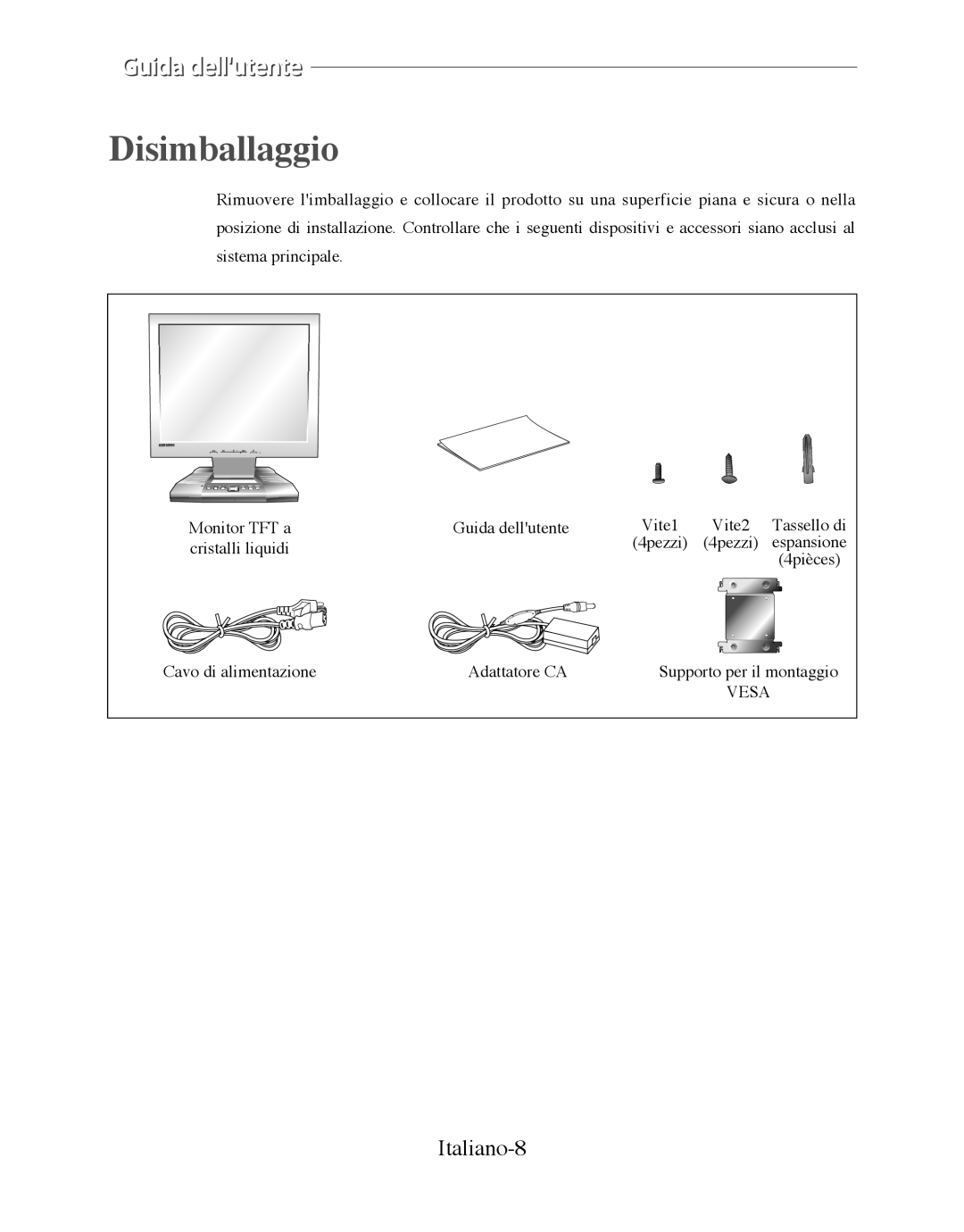 Samsung SMT-170P manual Disimballaggio, Italiano-8 