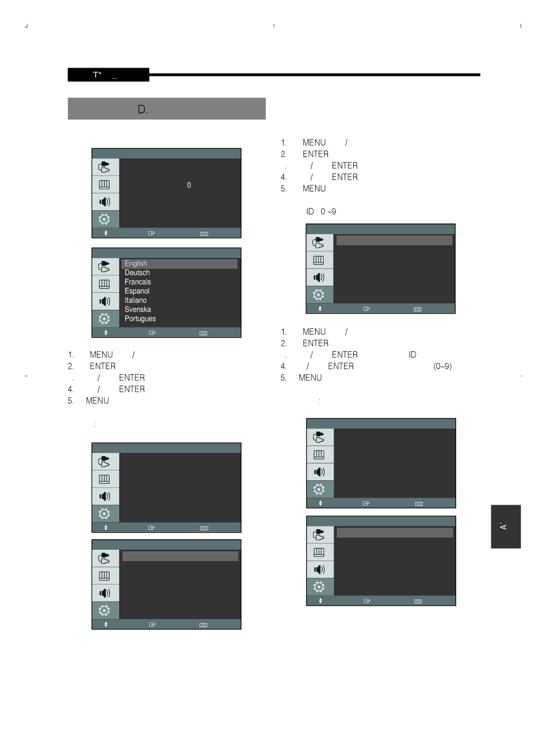 Samsung SMT-1721P/XEOV, SMT-1921P/XEOV manual 设置菜单,  系统 ID 0 ~9 