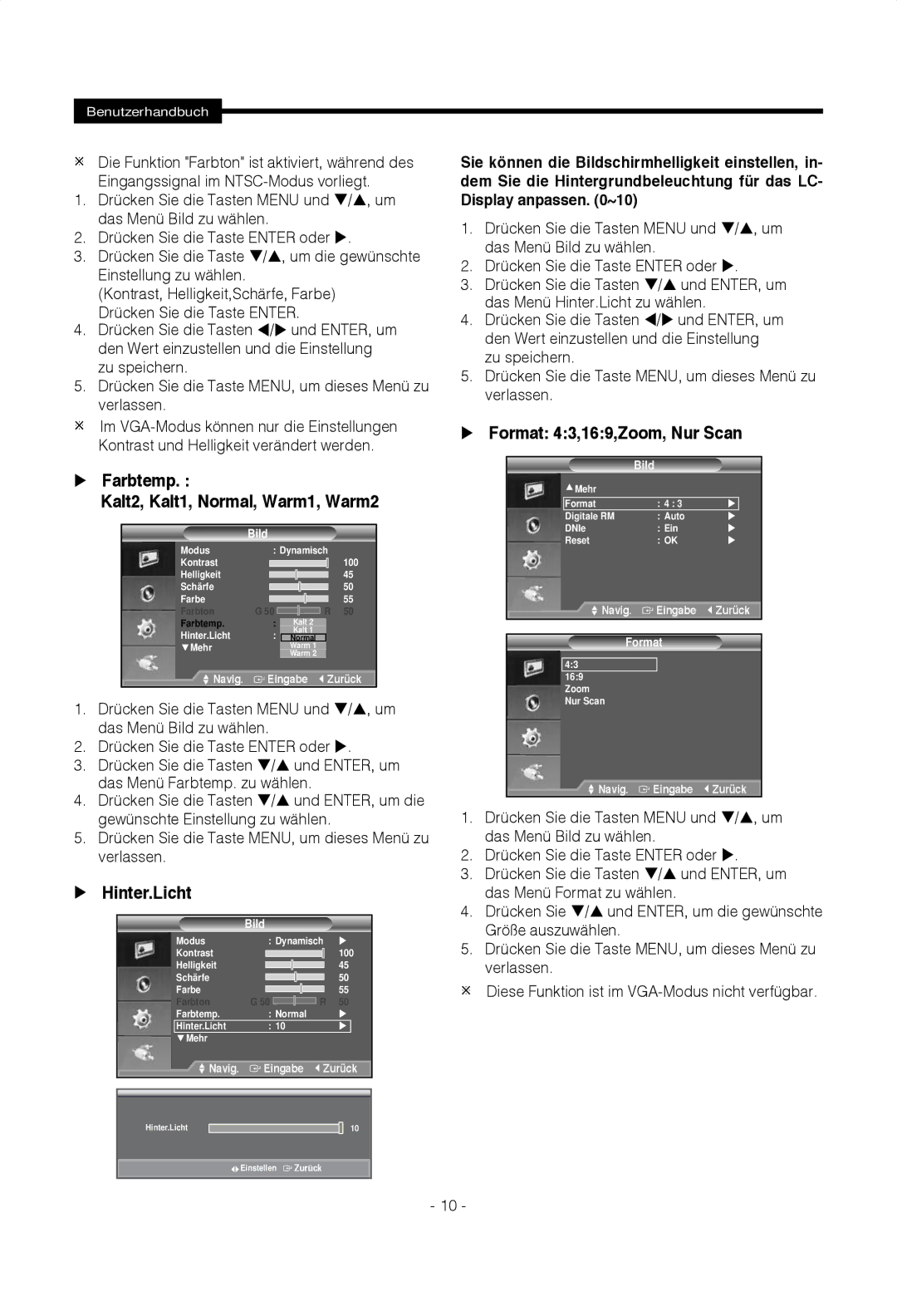 Samsung SMT-1722PV, SMT-1922PV manual Farbtemp, Hinter.Licht, Format 43,169,Zoom, Nur Scan 