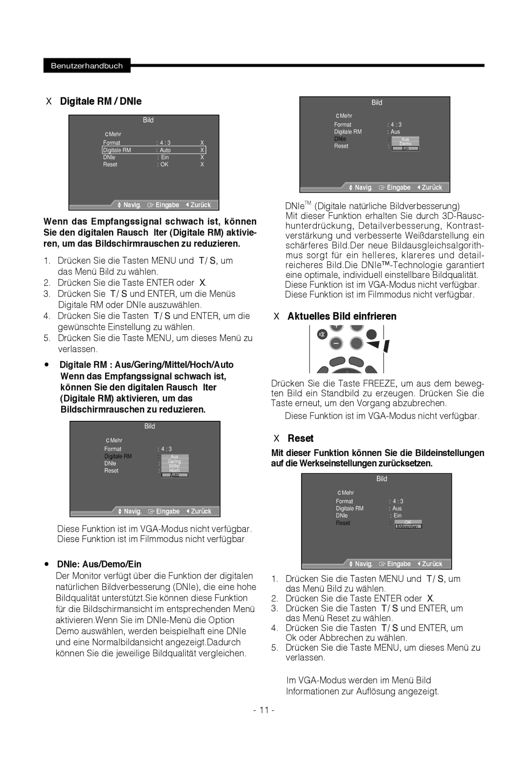 Samsung SMT-1722PV, SMT-1922PV manual Digitale RM / DNIe, Reset 