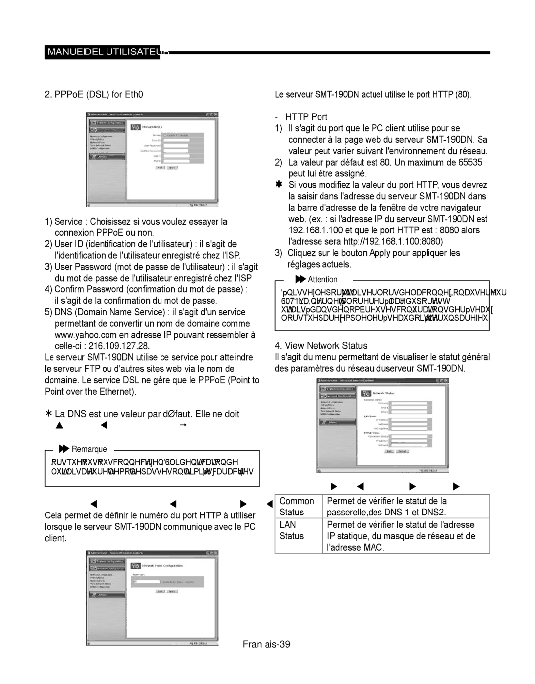 Samsung SMT-190Dx user manual PPPoE DSL for Eth0, Ladresse MAC, Français-39, Permet de vérifier le statut de ladresse 