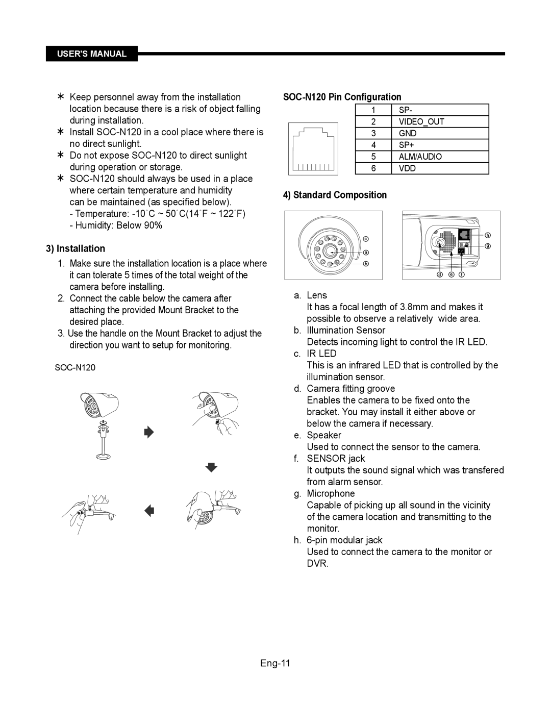 Samsung SMT-190Dx user manual Temperature -10˚C ~ 50˚C14˚F ~ 122˚F Humidity Below 90%, SOC-N120 Pin Configuration 