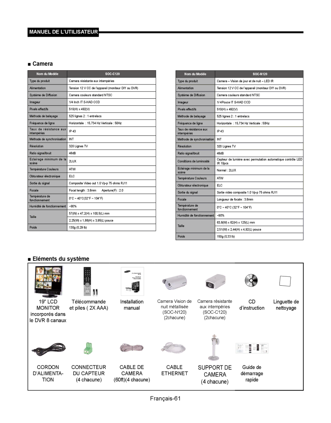 Samsung SMT-190Dx user manual Camera, Français-61 