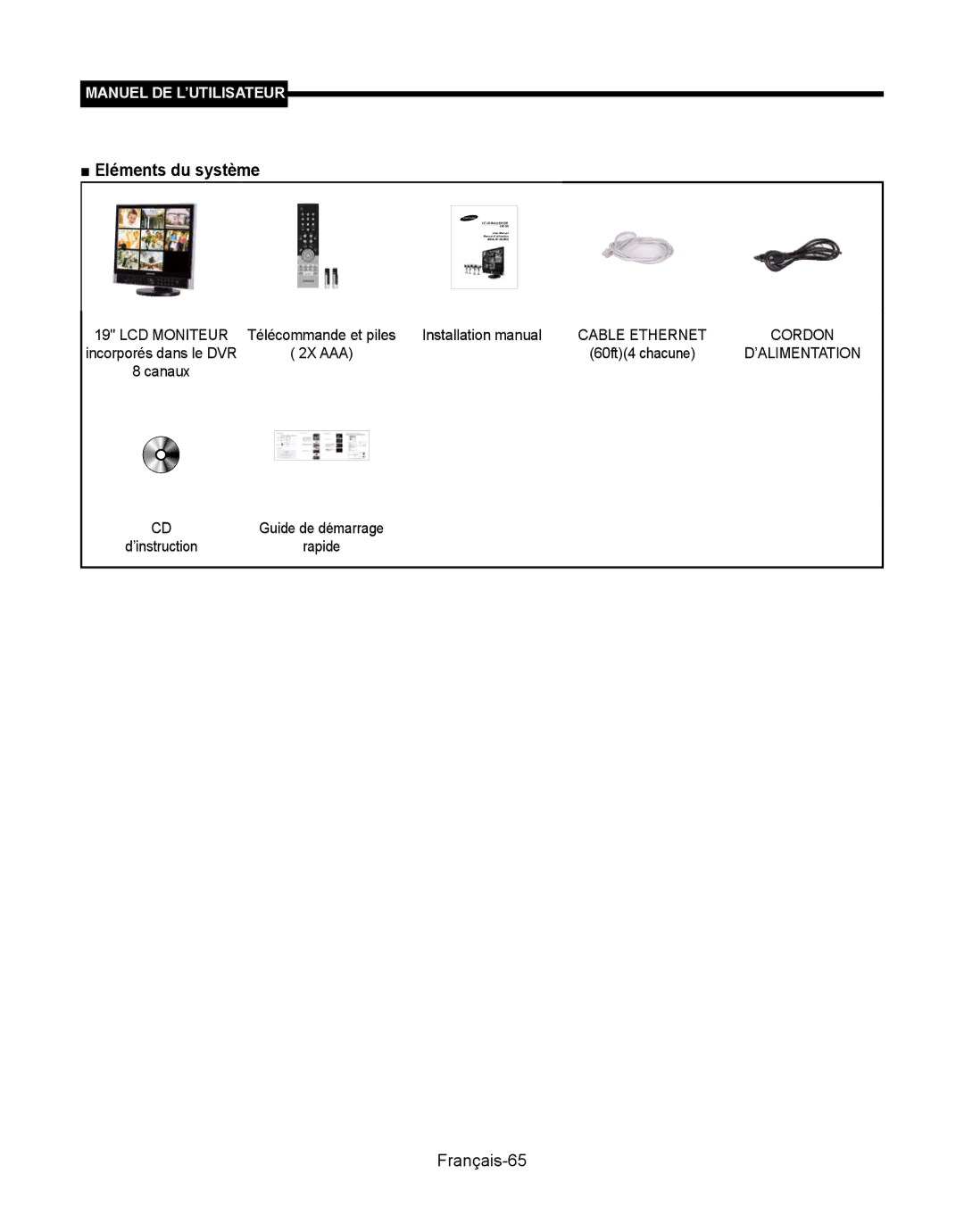 Samsung SMT-190Dx user manual Français-65, Canaux Guide de démarrage ’instruction Rapide 