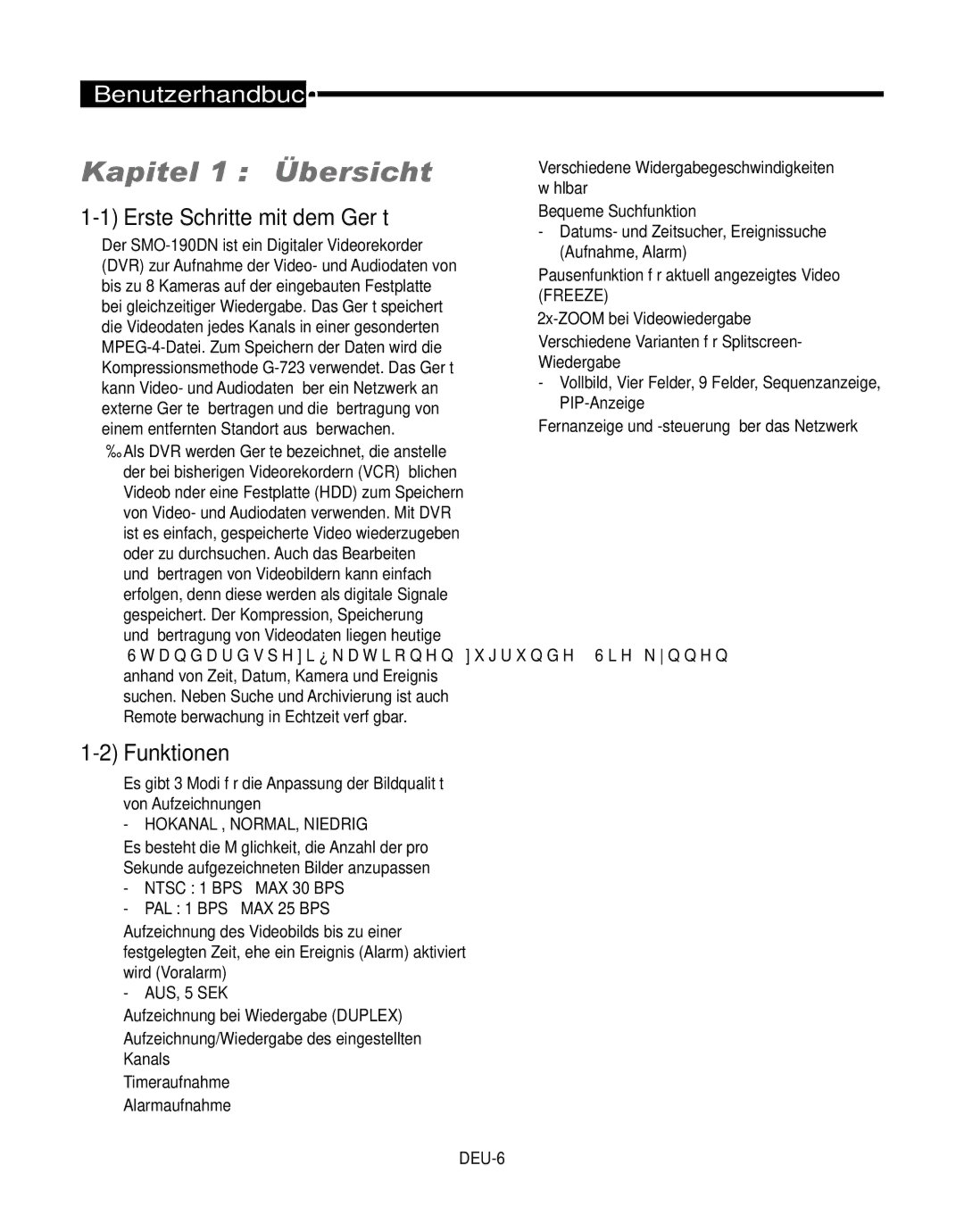 Samsung SMT-190Dx user manual Kapitel 1 Übersicht, Erste Schritte mit dem Gerät, Funktionen, Hokanal , NORMAL, Niedrig 