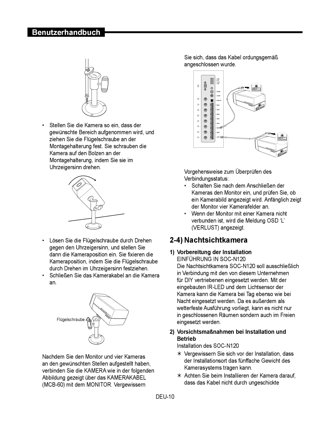 Samsung SMT-190Dx user manual Nachtsichtkamera, Vorsichtsmaßnahmen bei Installation und Betrieb 