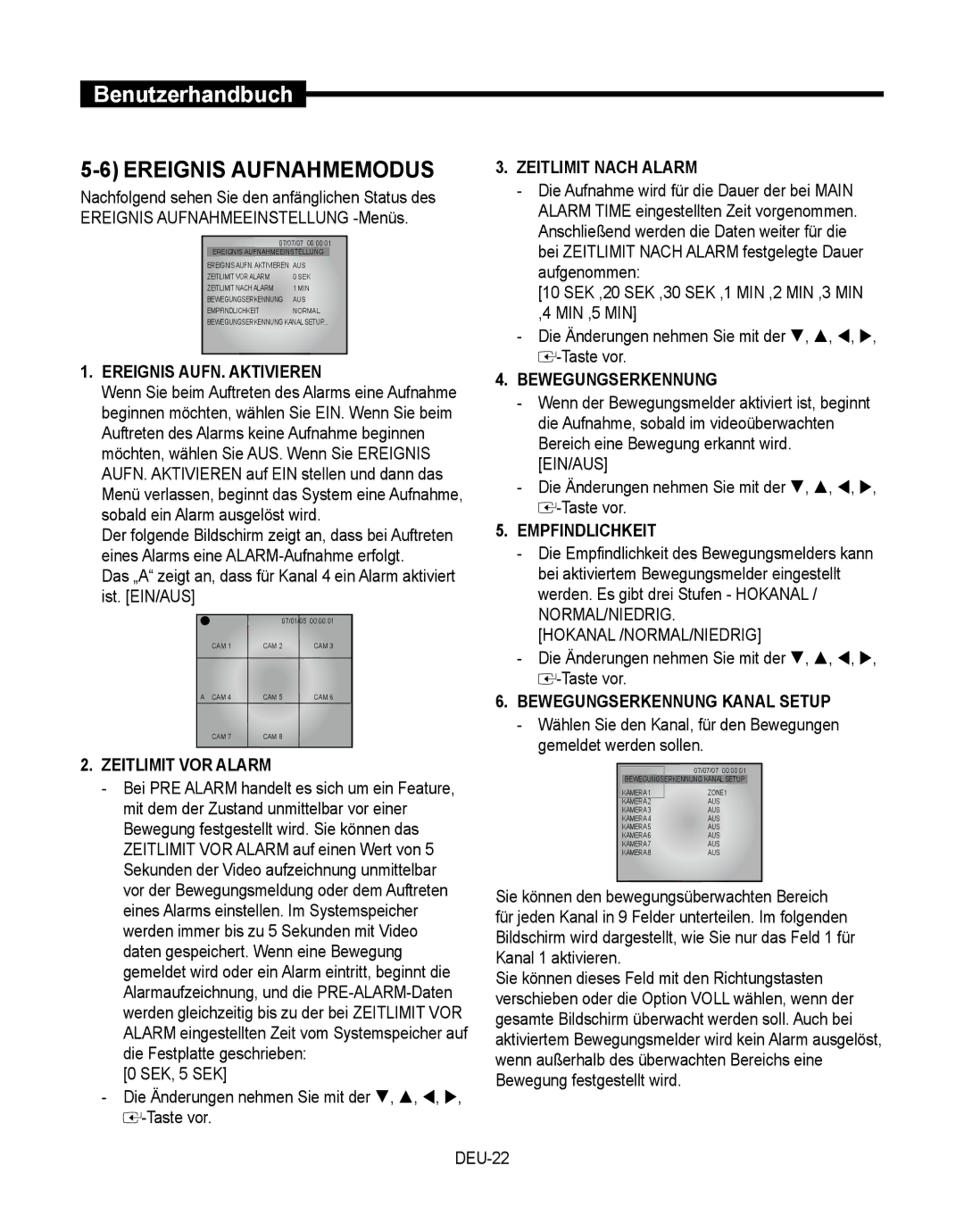 Samsung SMT-190Dx user manual Ereignis Aufnahmemodus 