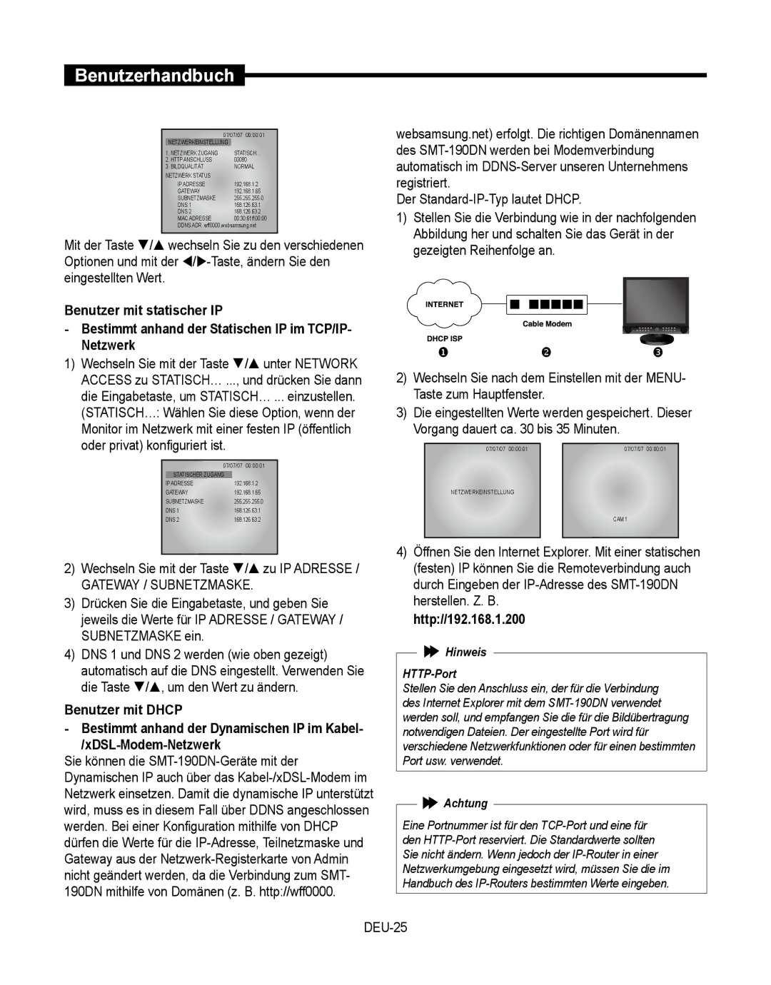 Samsung SMT-190Dx user manual Gateway / Subnetzmaske, DEU-25, Wechseln Sie mit der Taste / zu IP Adresse 