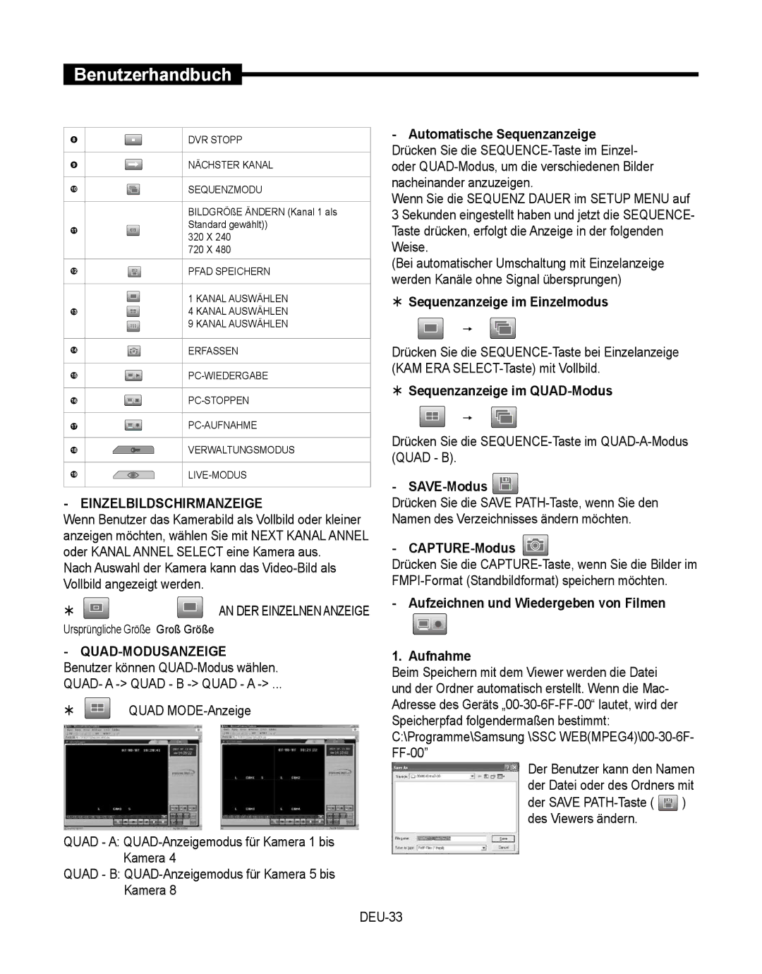 Samsung SMT-190Dx user manual Einzelbildschirmanzeige 