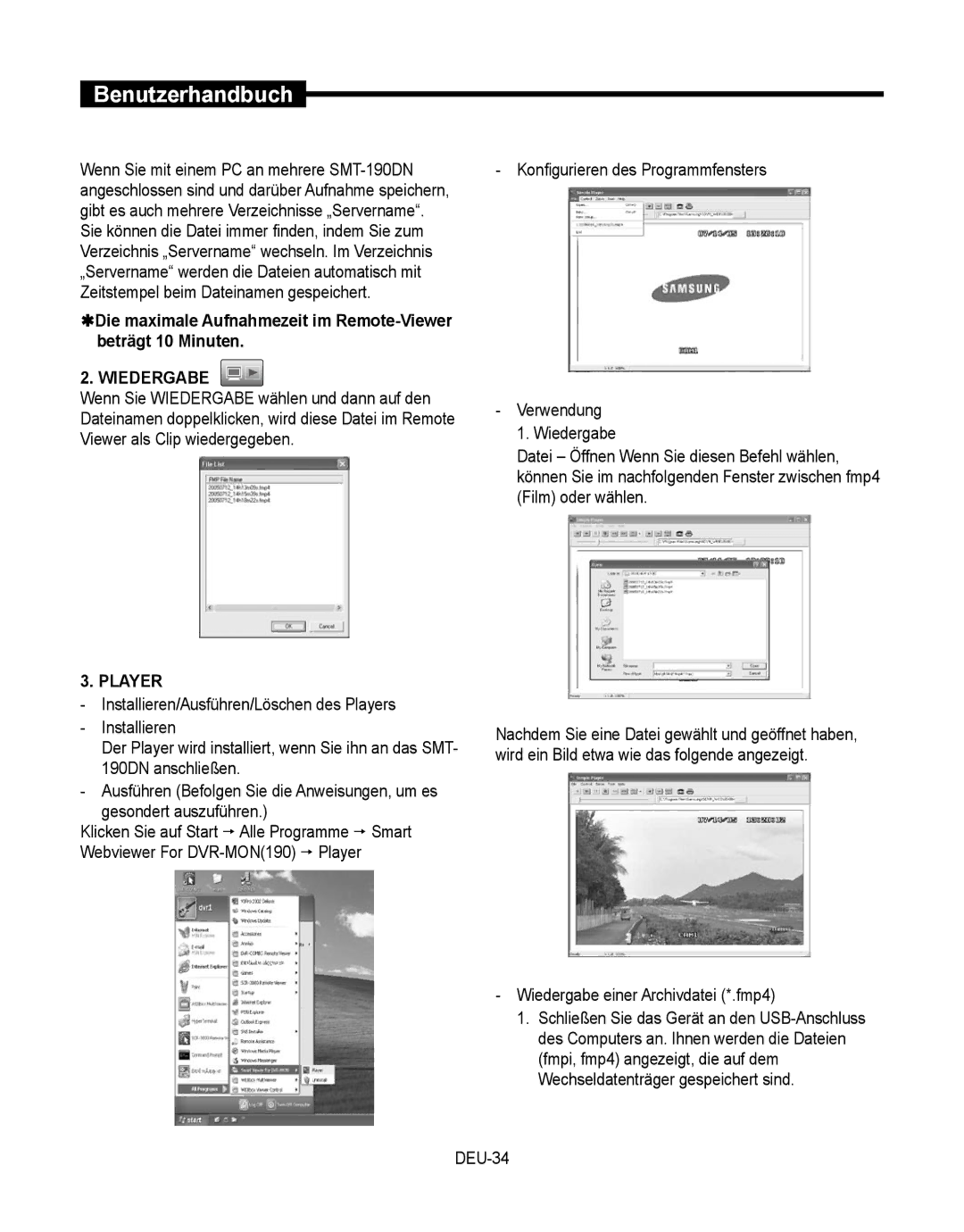 Samsung SMT-190Dx user manual Wiedergabe einer Archivdatei *.fmp4, DEU-34 