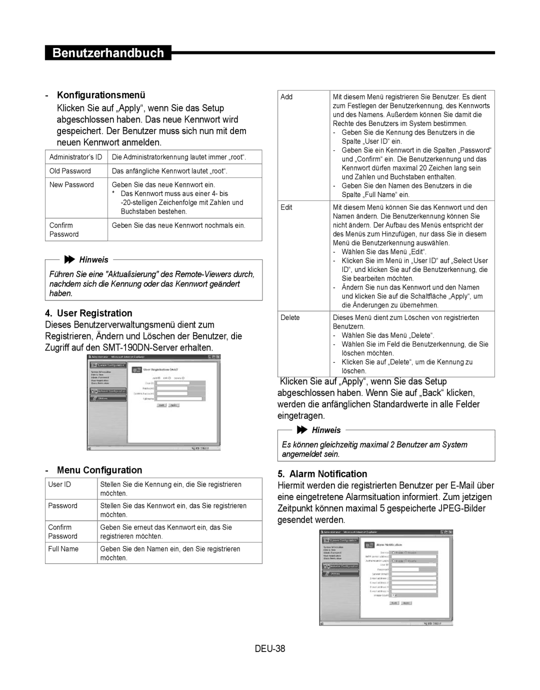 Samsung SMT-190Dx Rechte des Benutzers im System bestimmen, Geben Sie die Kennung des Benutzers in die, Edit, Delete 