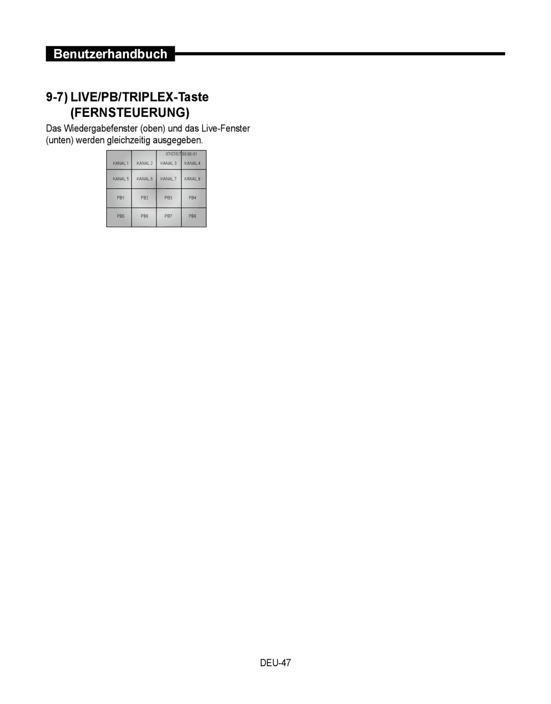 Samsung SMT-190Dx user manual LIVE/PB/TRIPLEX-Taste, Fernsteuerung, DEU-47 