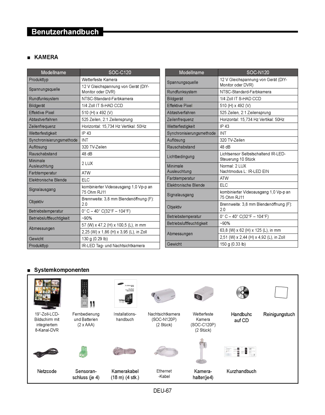 Samsung SMT-190Dx user manual Kamera, DEU-67 