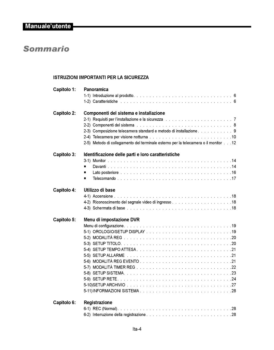 Samsung SMT-190Dx user manual Sommario, Istruzioni Importanti PER LA Sicurezza 