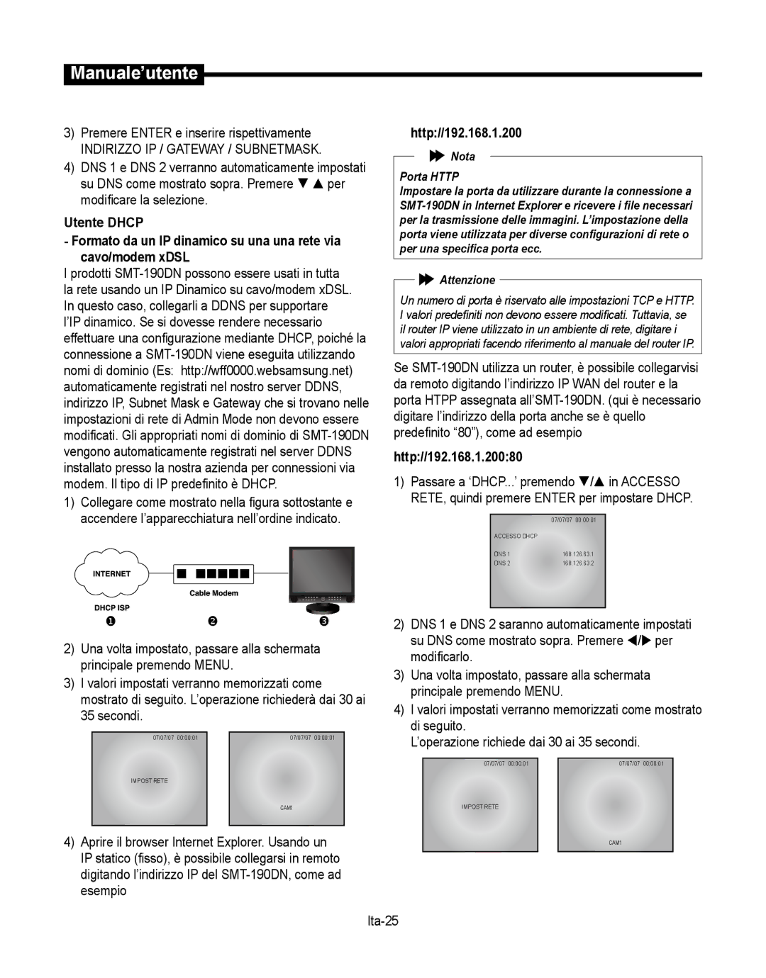 Samsung SMT-190Dx Indirizzo IP / Gateway / Subnetmask, Utente Dhcp, Formato da un IP dinamico su una una rete via 