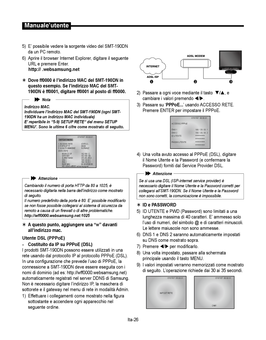 Samsung SMT-190Dx user manual Http// .websamsung.net, Nota Indirizzo MAC 