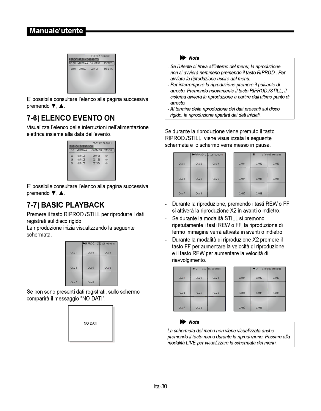 Samsung SMT-190Dx user manual Elenco Evento on, Ita-30 