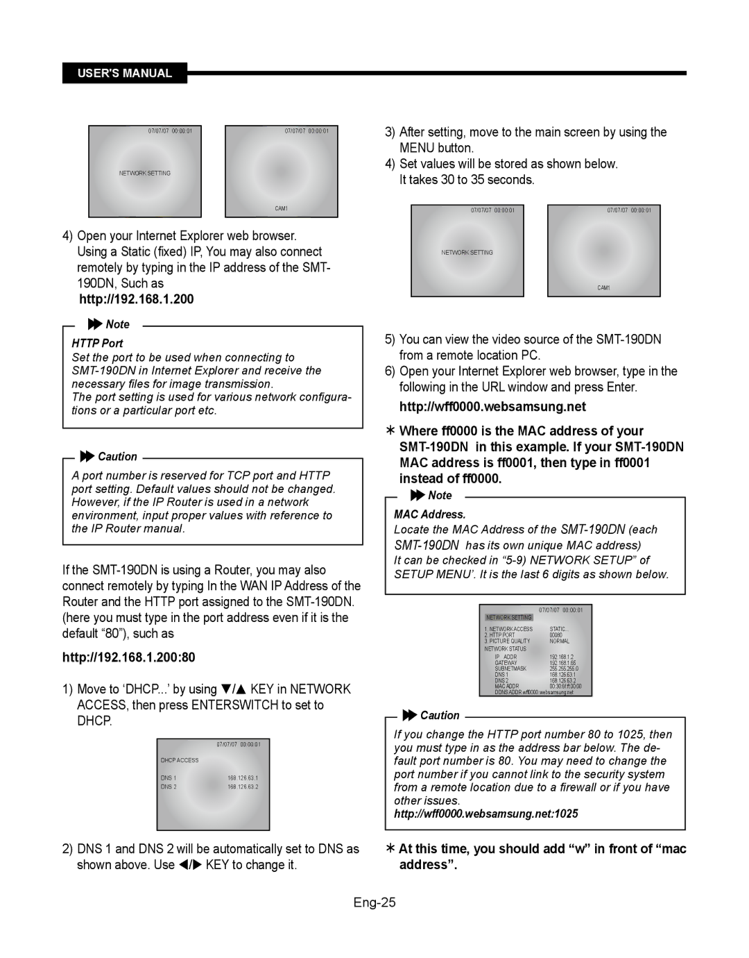 Samsung SMT-190Dx user manual Http//192.168.1.20080,  At this time, you should add w in front of mac address, Eng-25 