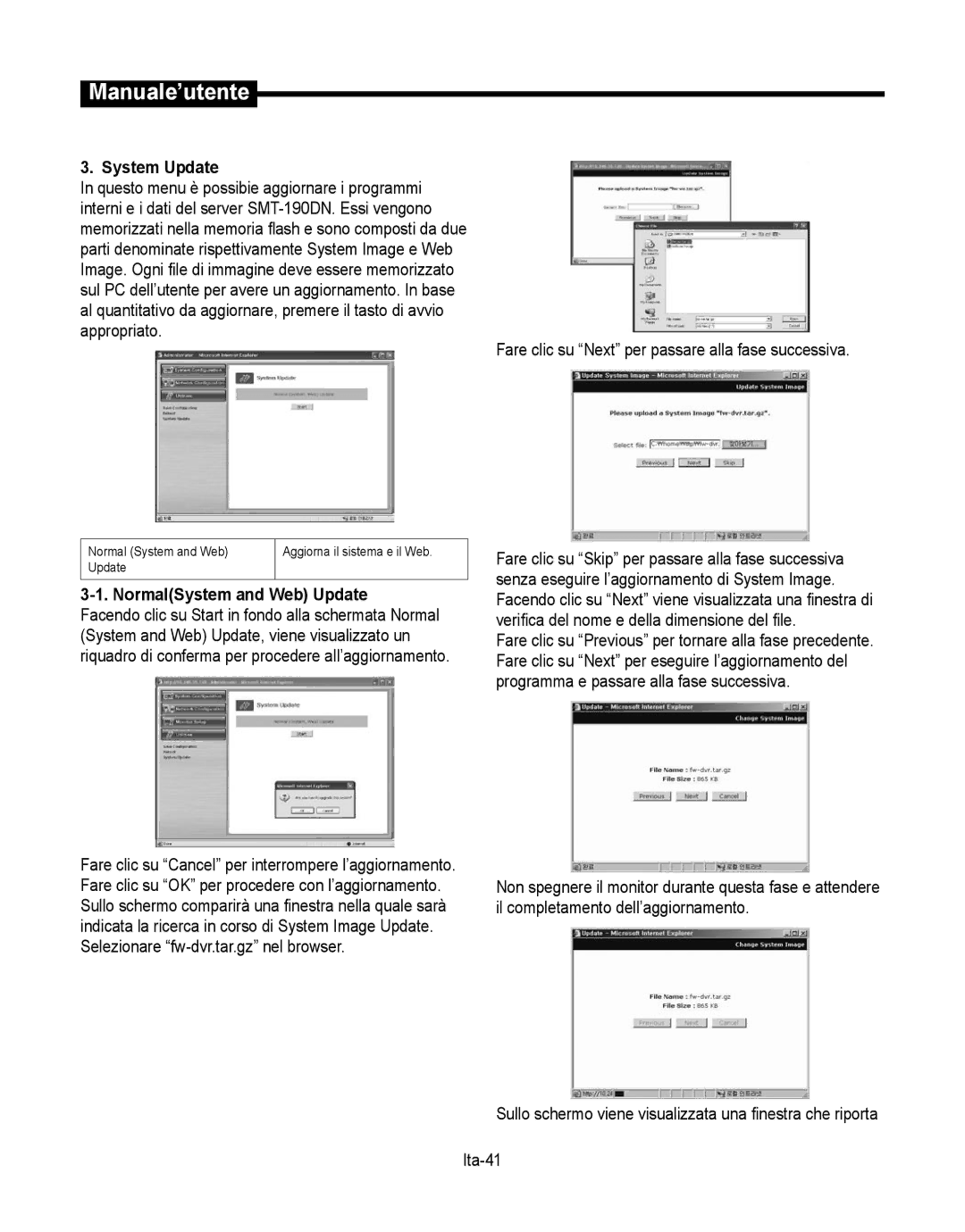 Samsung SMT-190Dx user manual NormalSystem and Web Update, Fare clic su Next per passare alla fase successiva 