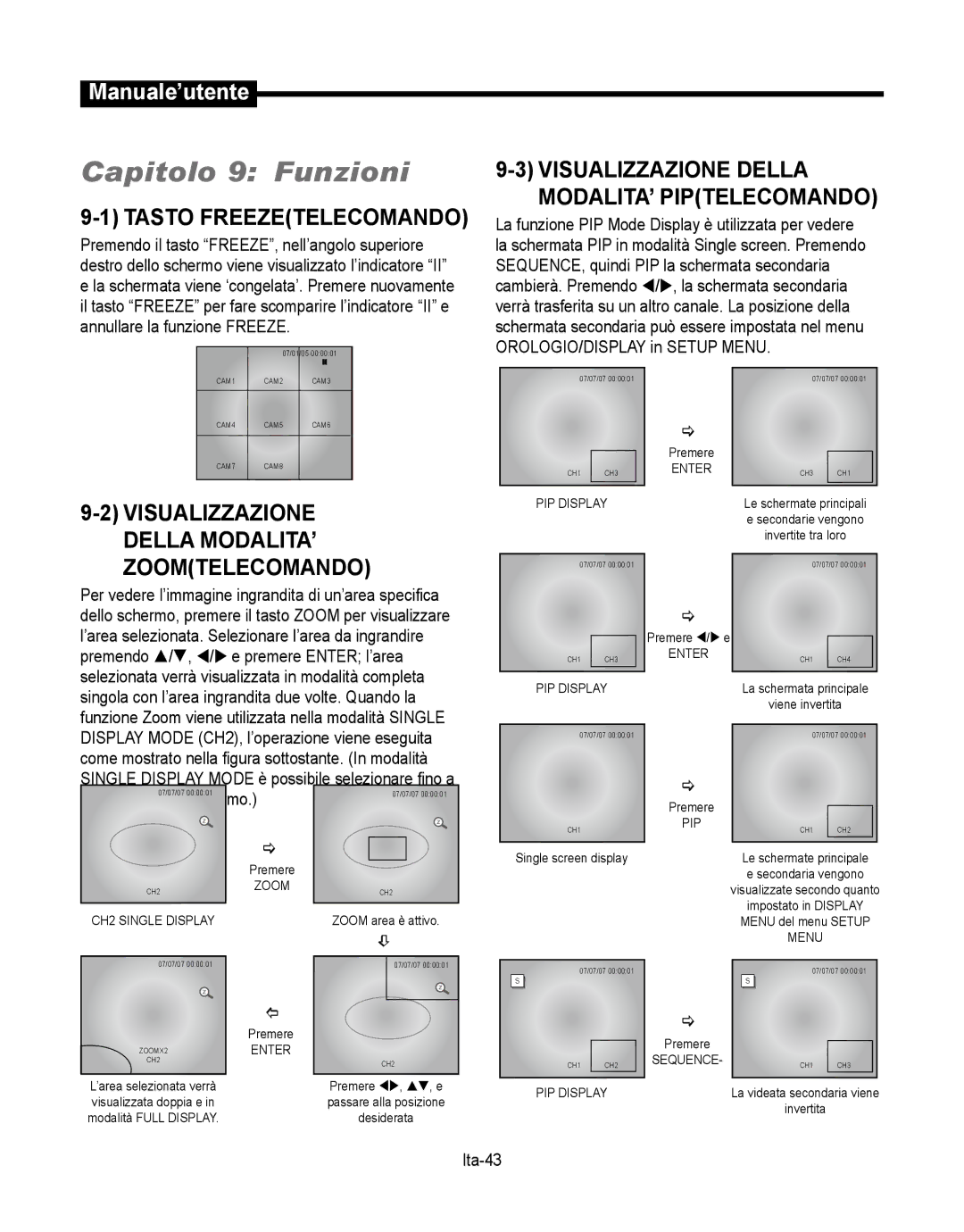 Samsung SMT-190Dx Capitolo 9 Funzioni, Tasto Freezetelecomando, Zoomtelecomando, Visualizzazione Della MODALITA’ 