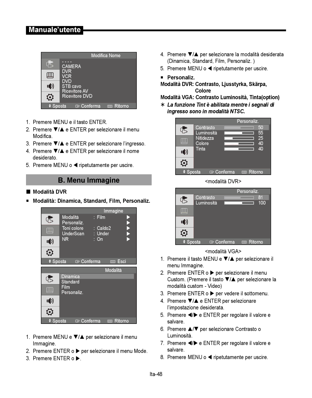 Samsung SMT-190Dx user manual Menu Immagine, Ita-48 