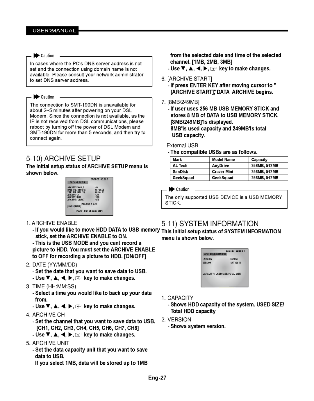 Samsung SMT-190Dx user manual Archive Setup, System Information 