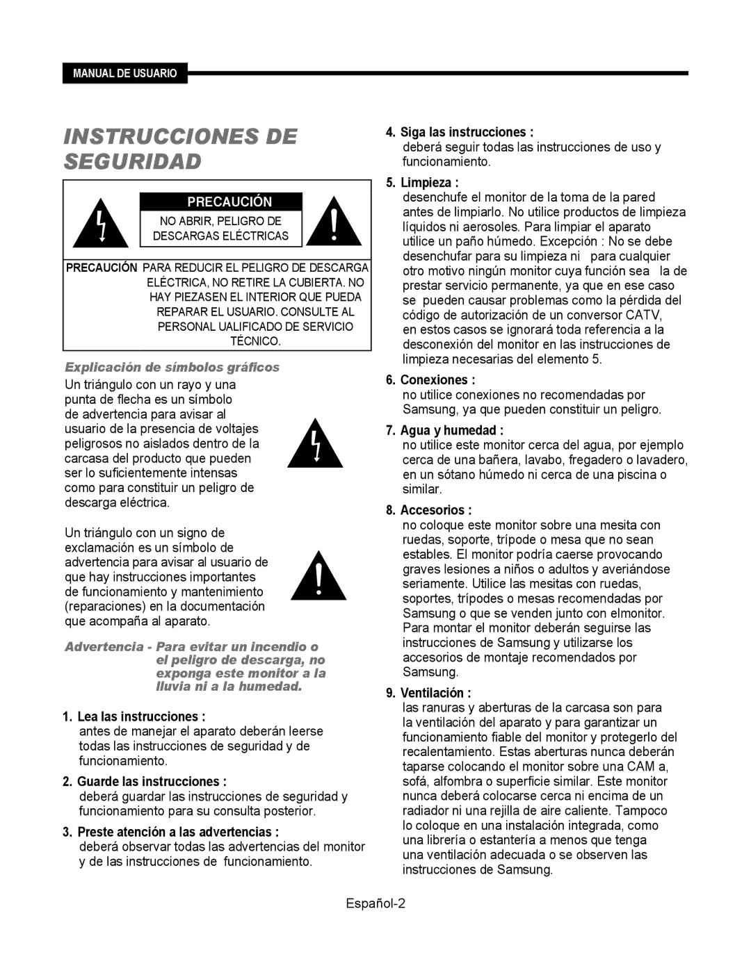 Samsung SMT-190Dx user manual Lea las instrucciones, Guarde las instrucciones, Preste atención a las advertencias, Limpieza 