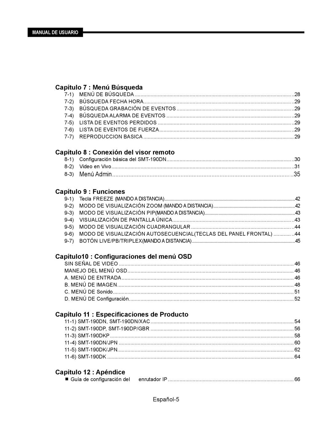 Samsung SMT-190Dx user manual Menú Admin, Español, Configuración básica del SMT-190DN 