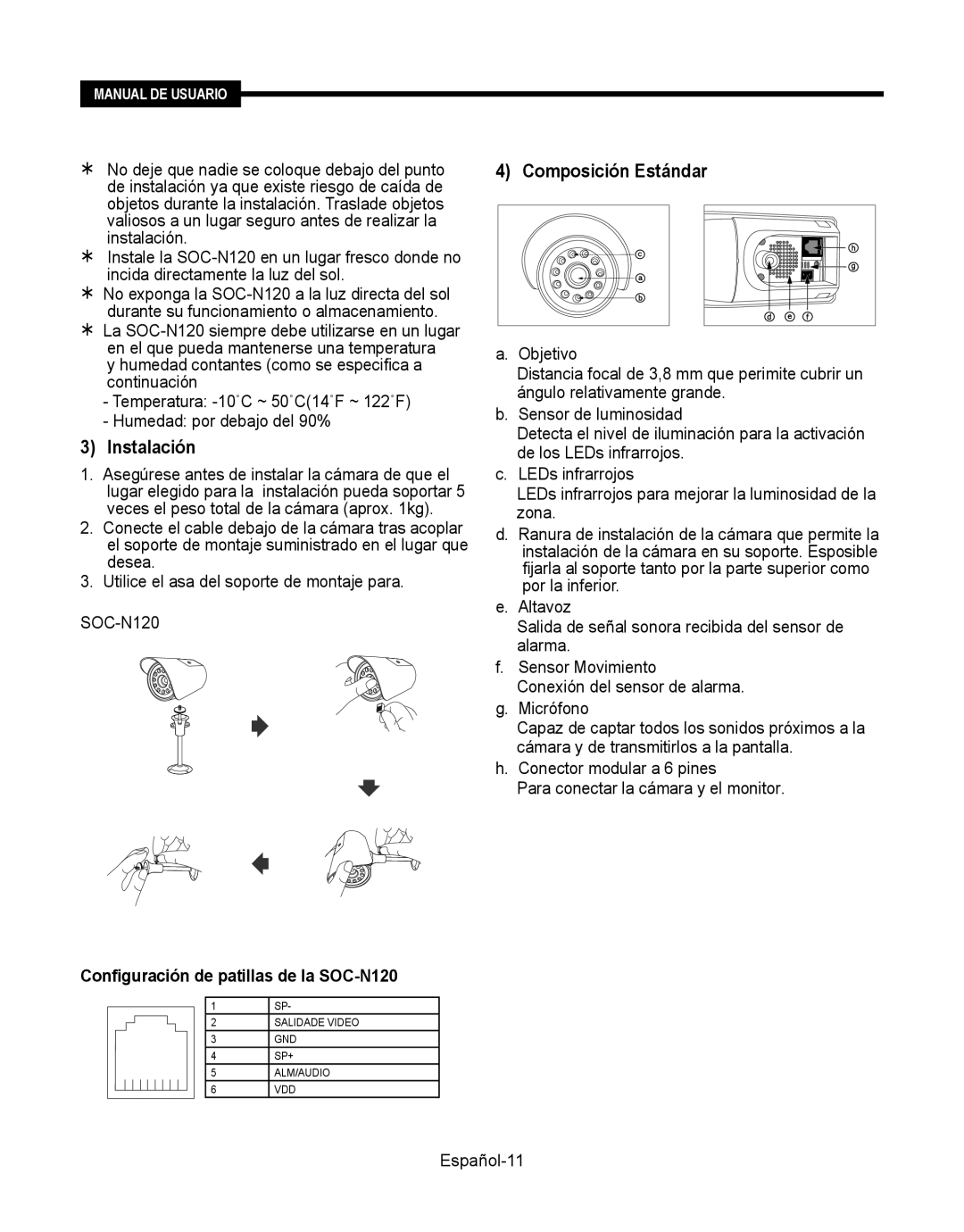 Samsung SMT-190Dx user manual Instalación, Configuración de patillas de la SOC-N120 