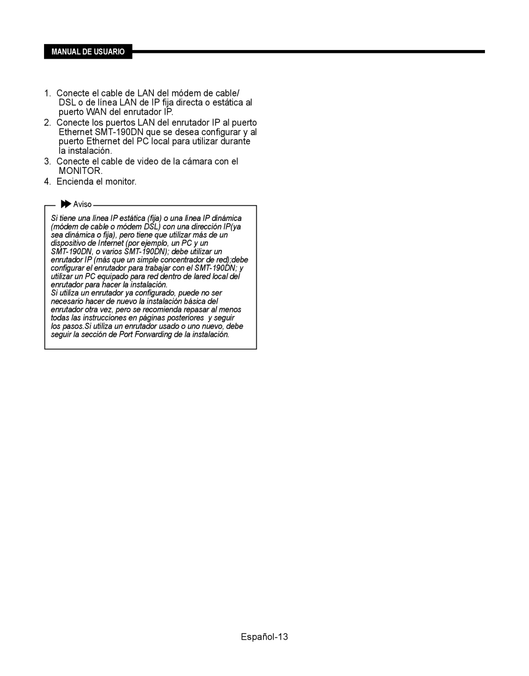 Samsung SMT-190Dx user manual Encienda el monitor, Español-13, Aviso 