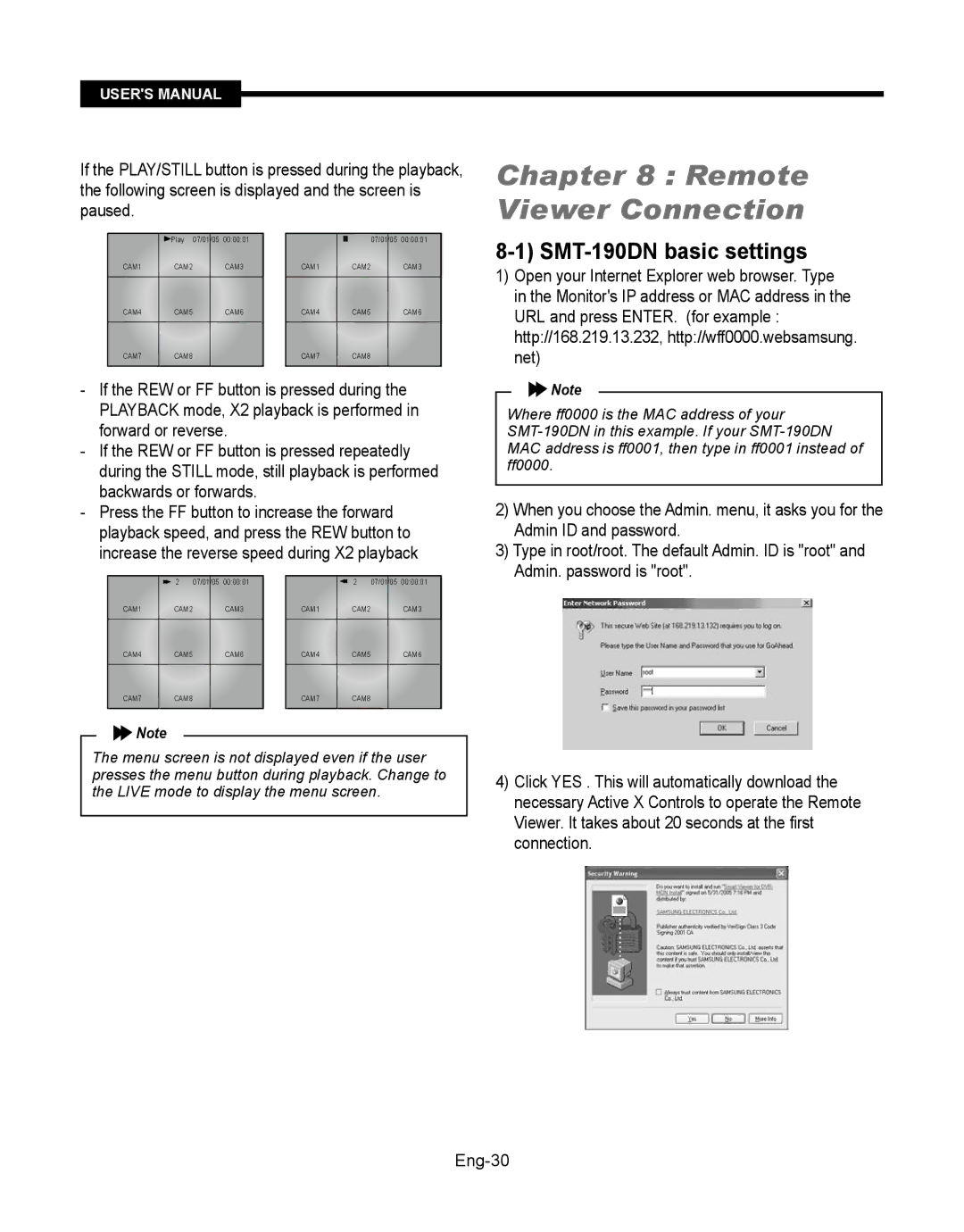 Samsung SMT-190Dx user manual Remote Viewer Connection, SMT-190DN basic settings 