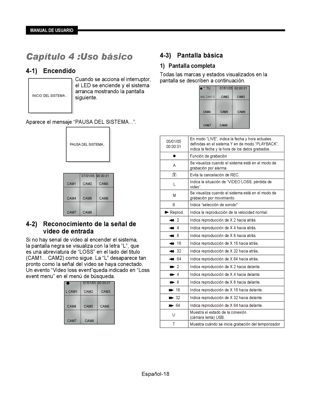 Samsung SMT-190Dx Capítulo 4 Uso básico, Arranca mostrando la pantalla, Siguiente, Aparece el mensaje Pausa DEL Sistema 