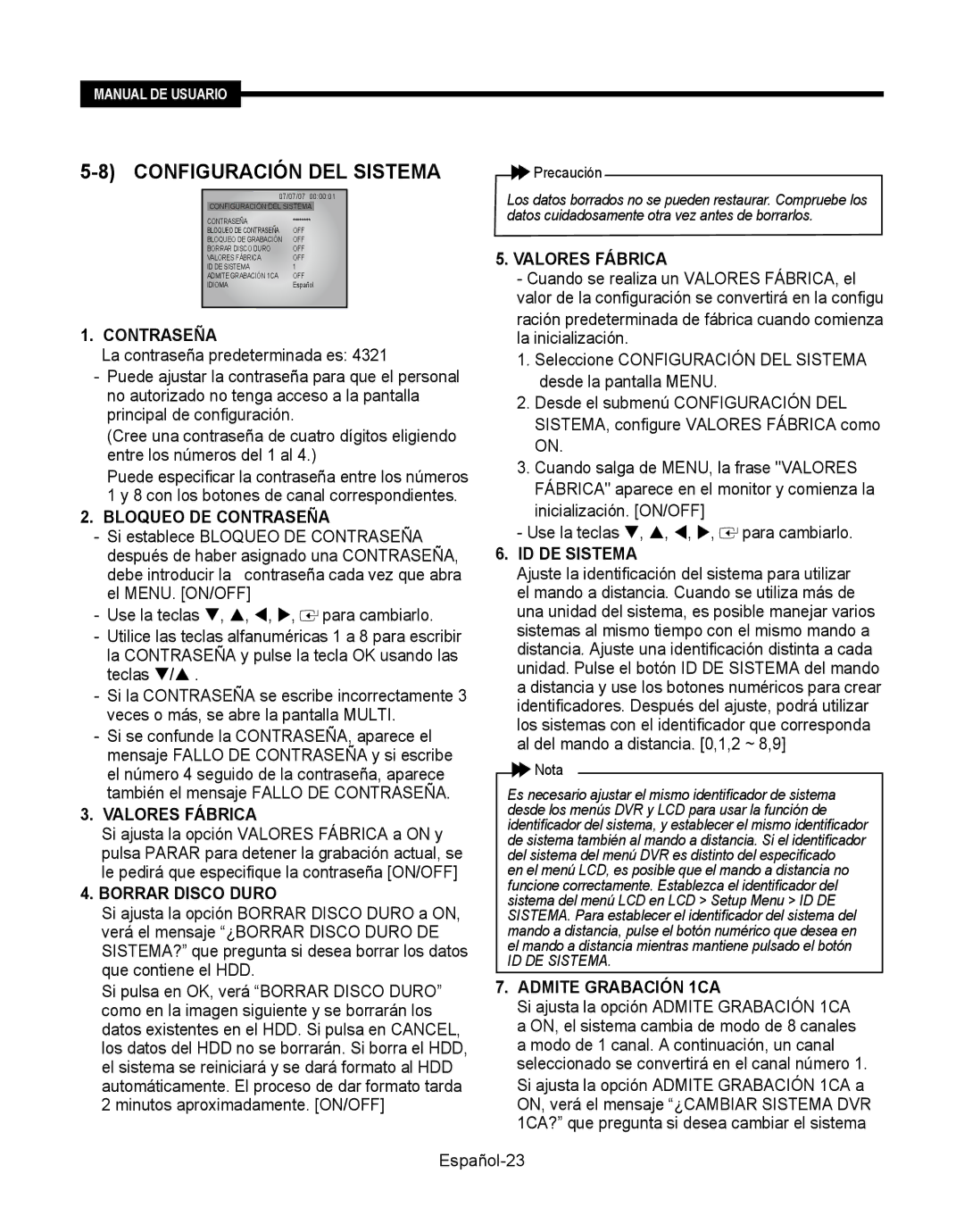 Samsung SMT-190Dx user manual Configuración DEL Sistema 