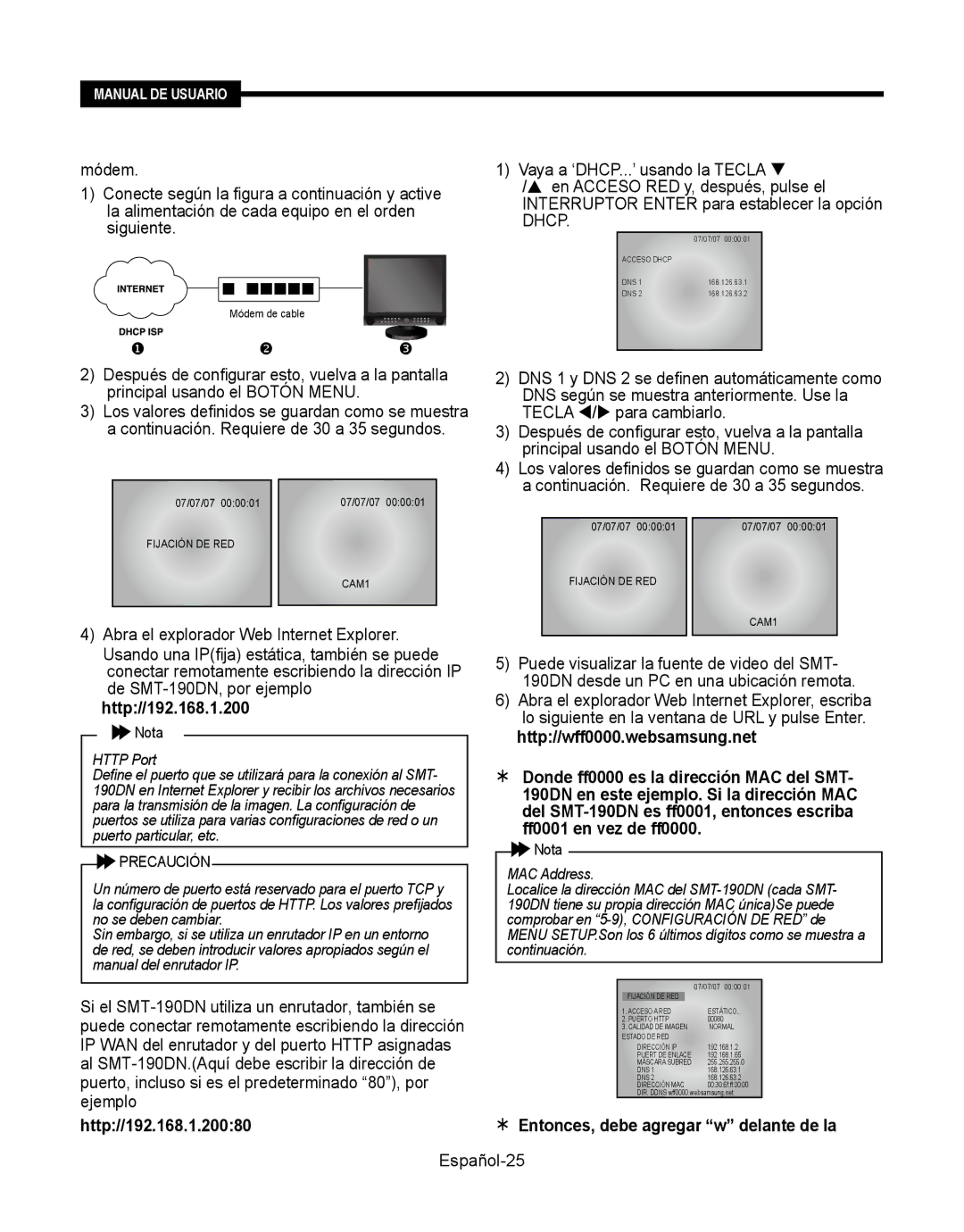 Samsung SMT-190Dx user manual Español-25, Http Port 