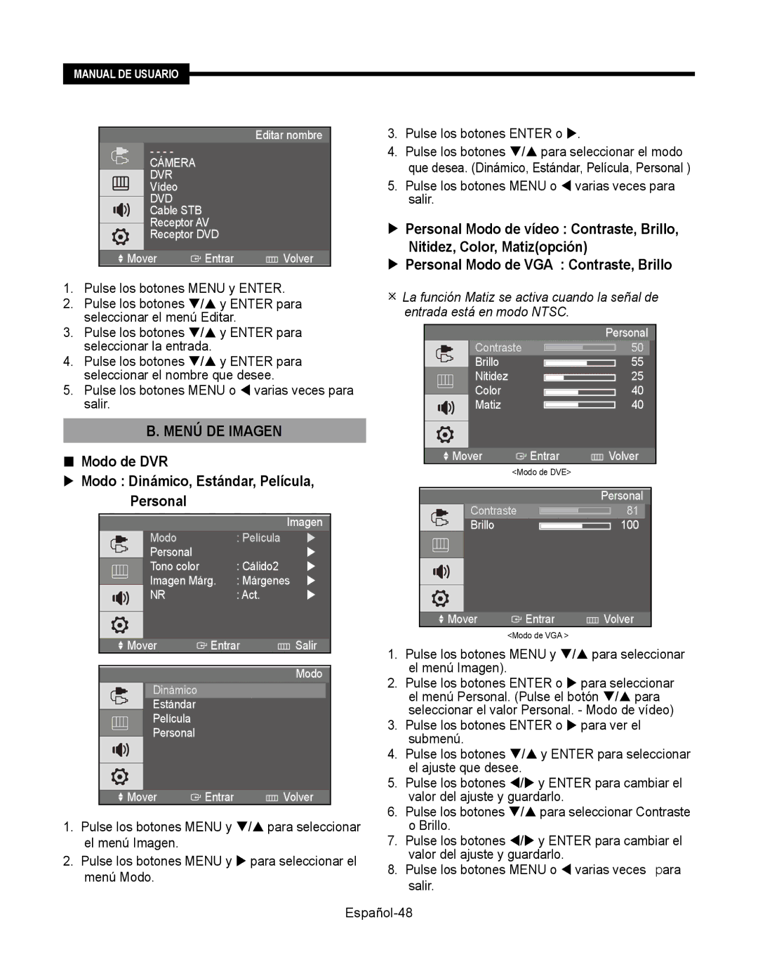 Samsung SMT-190Dx user manual Menú DE Imagen 