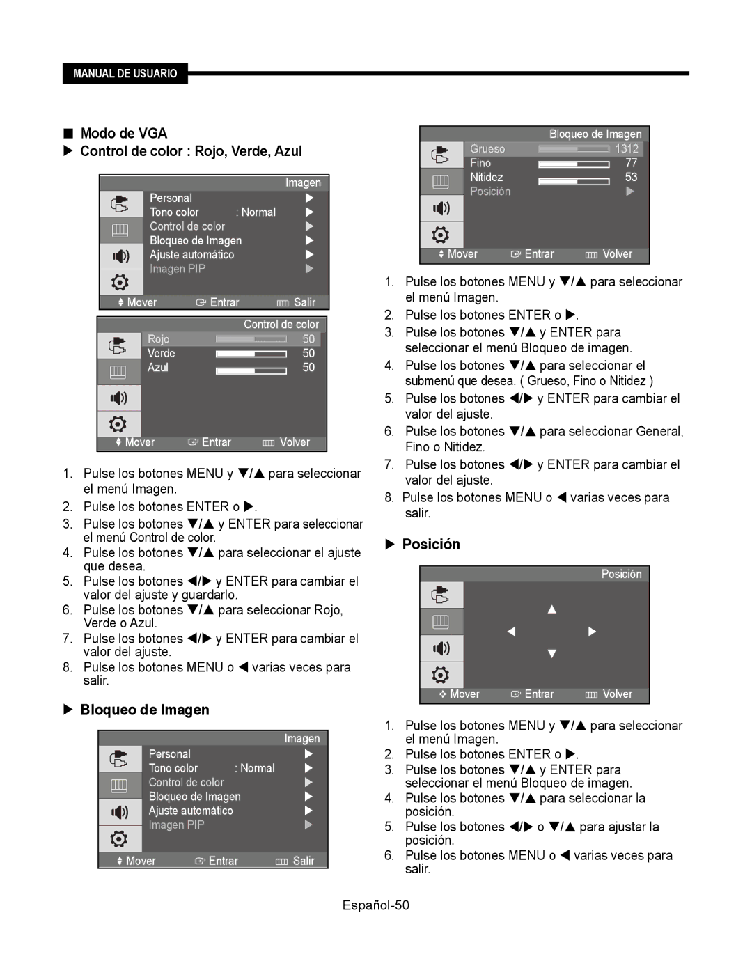 Samsung SMT-190Dx / y Enter para, Seleccionar el menú Bloqueo de imagen, Pulse los botones / para seleccionar el 