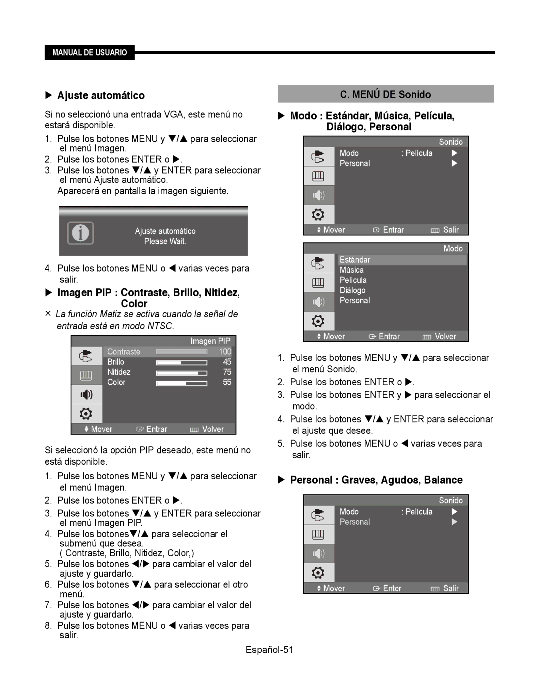 Samsung SMT-190Dx user manual  Ajuste automático 