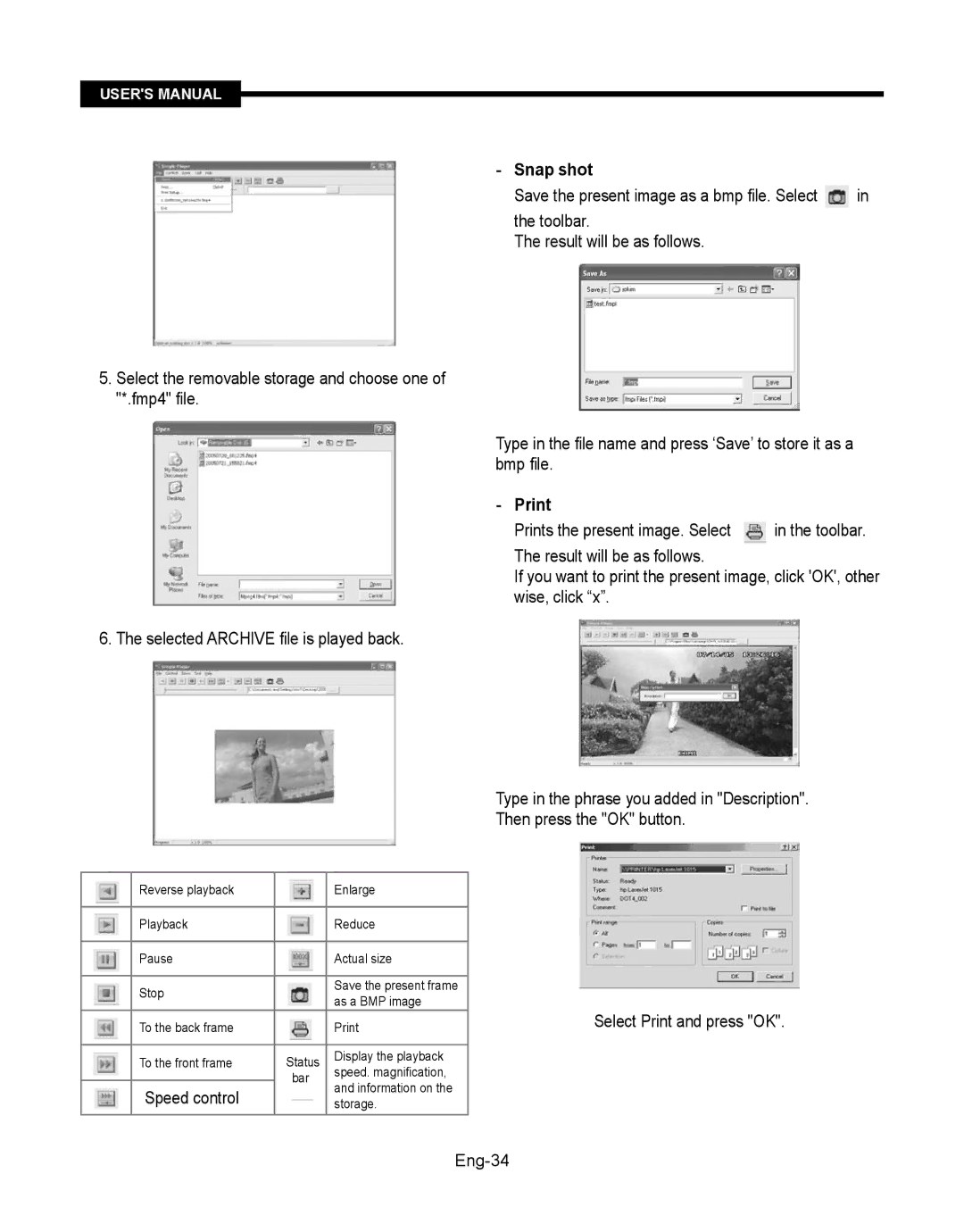 Samsung SMT-190Dx user manual Snap shot, Print 